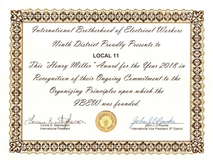 Ninth District Recognizes IBEW 11 Organizing Efforts!