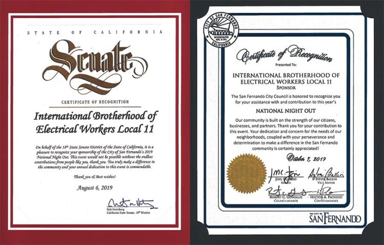 IBEW 11 Recognized by State Senate, City of San Fernando
